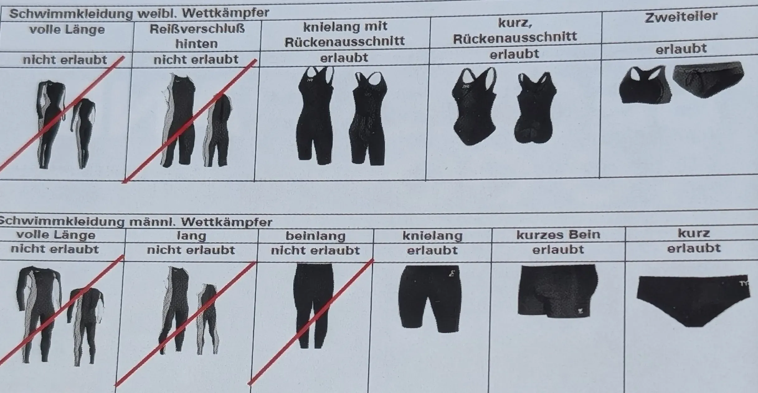 Abbildung der erlaubten Schwimmkleidung